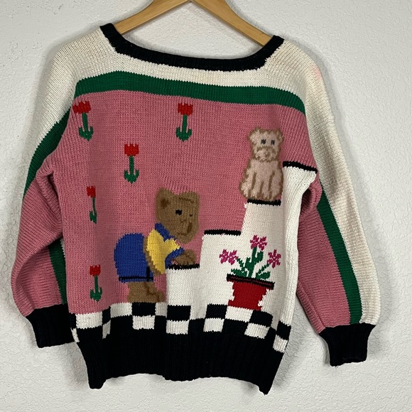Vintage BEREK Hand Knit Teddy Bear and Cat knitted sweater Unique Rare - Picture 1 of 10